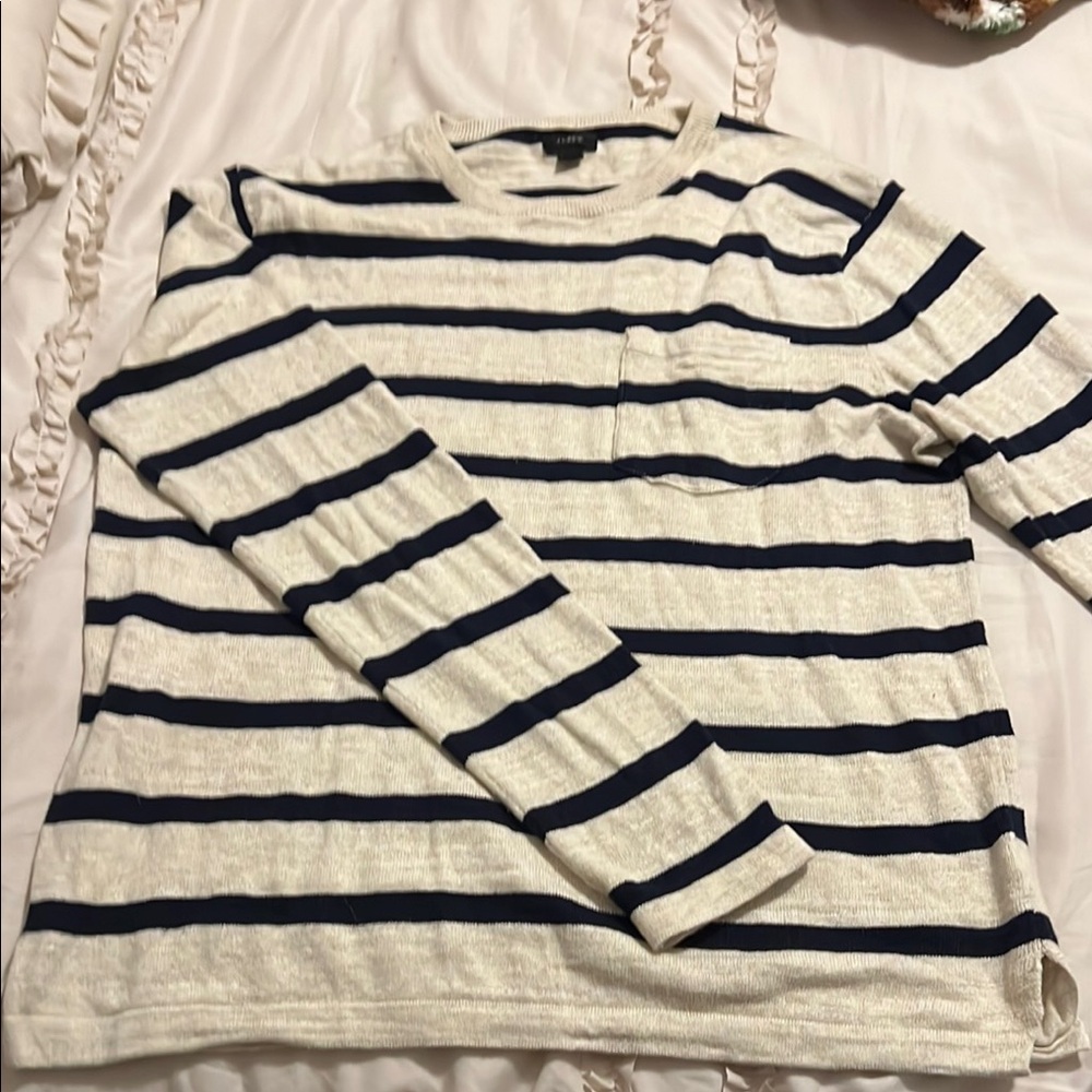 J. Crew Navy and White‎ Striped Crewneck Sweater